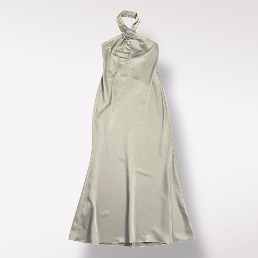 BHLDN Ruby Twist Halter Satin Gown in Color‎ Moss Green Size US 2